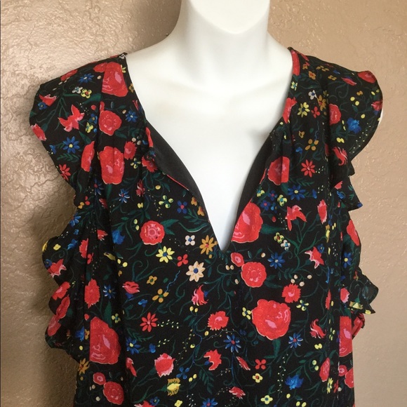 J. Crew Black Red Floral Ruffle Dress S - Picture 2 of 4